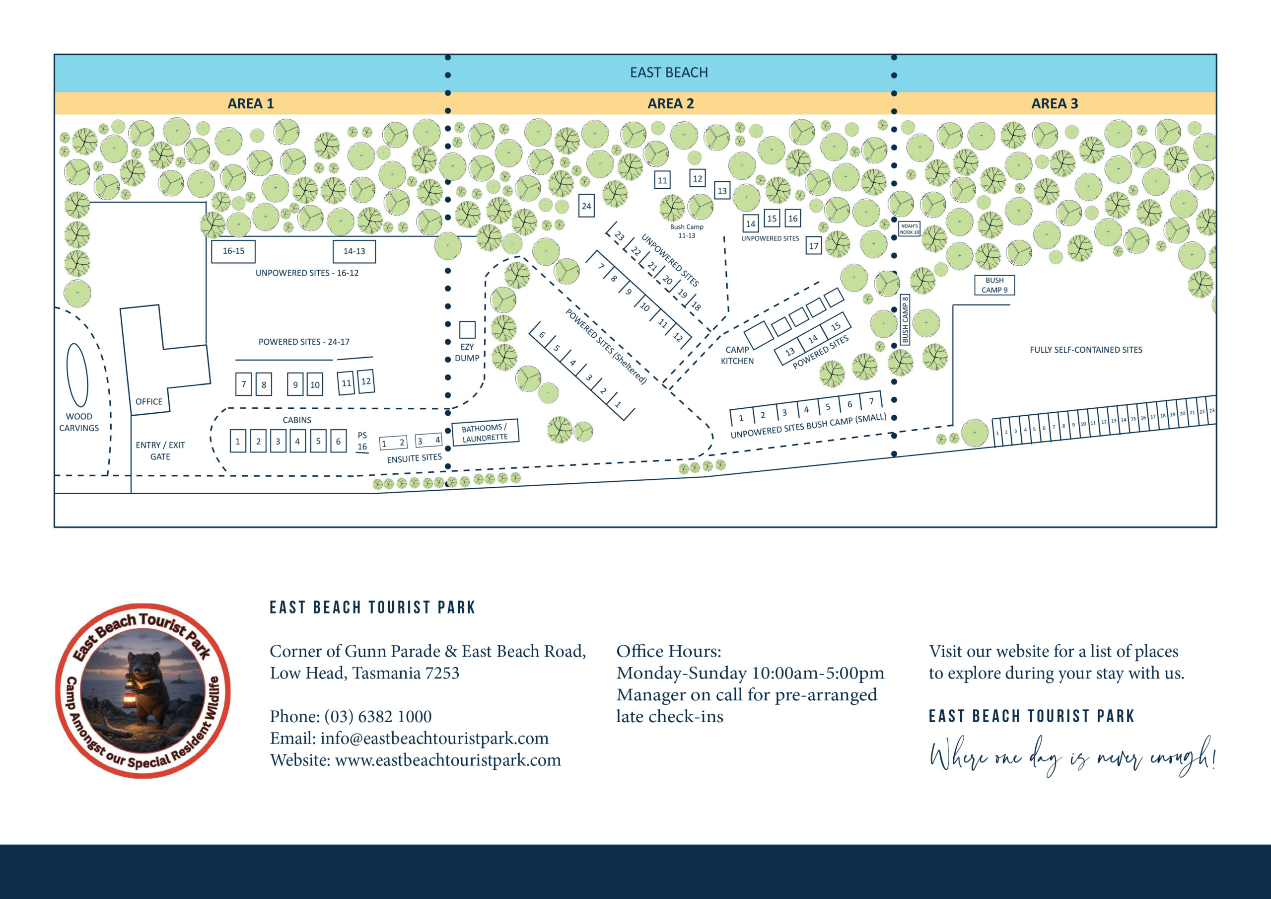 East Beach Tourist Park - Site Map - Updated April 2026